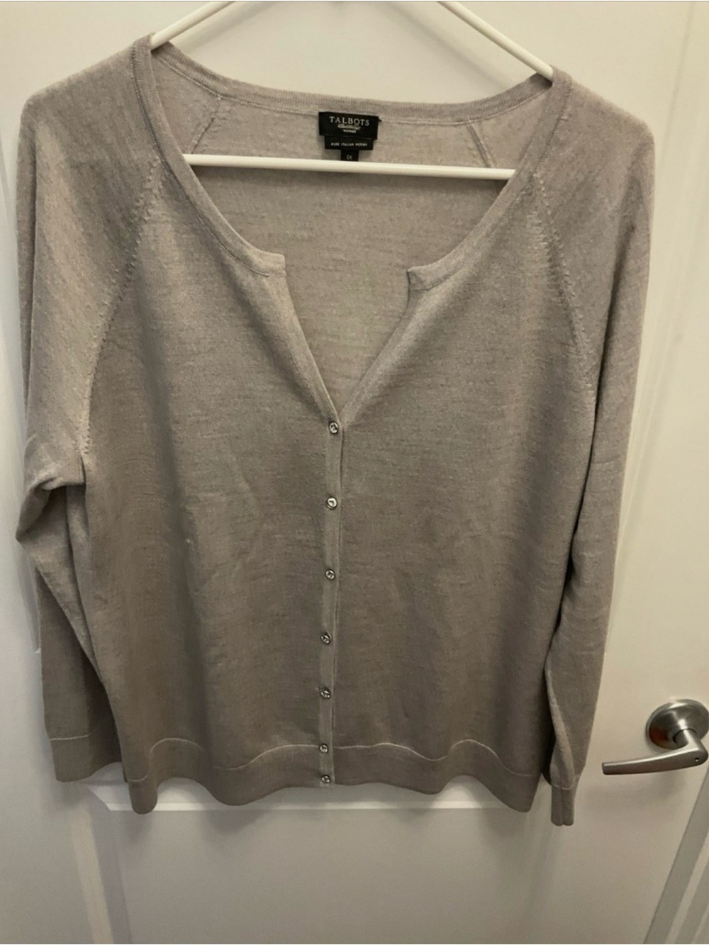 Talbots 1X Women's Taupe Crewneck Button Cardigan